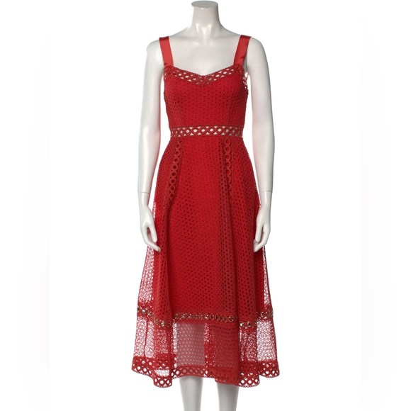 Maje Dresses & Skirts - Maje Red Lace Pattern Midi Dress